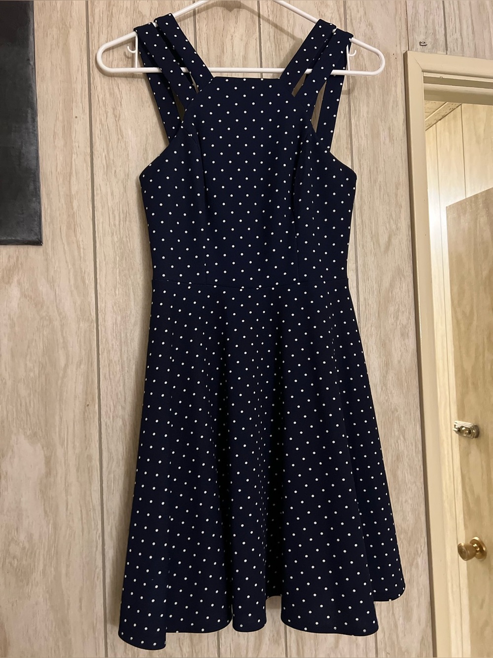 B Darlin Navy and White Polka Dot Midi Dress Size 1/2